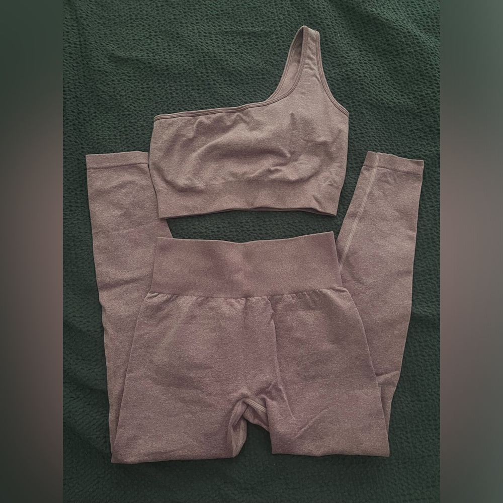 Pink workout set - leggings and one shoulder sport bra